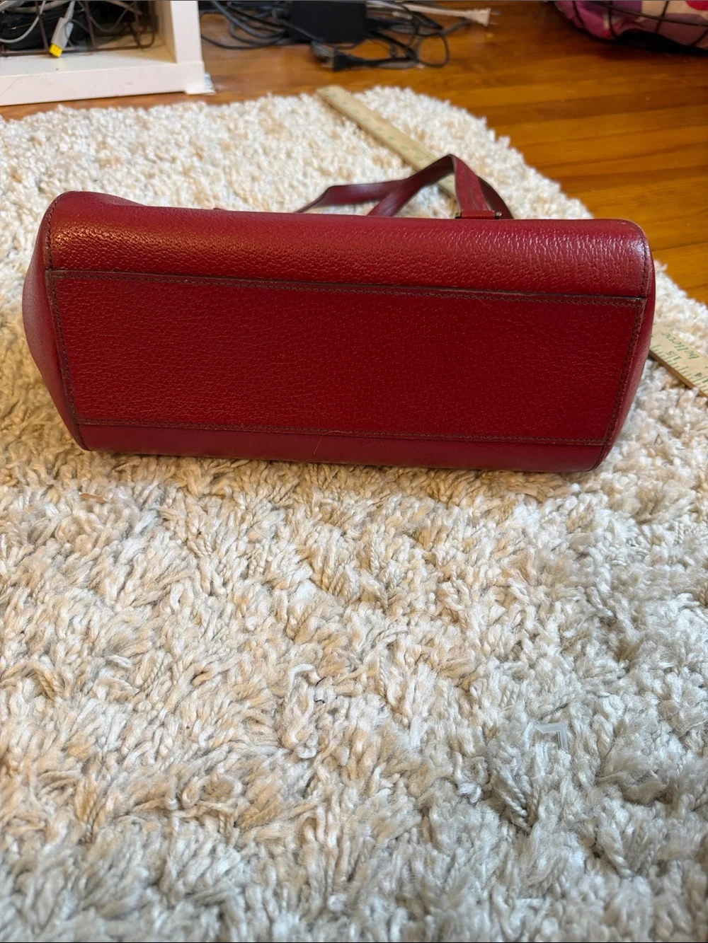 Lambertson Truex Womens Leather Turn Lock Clasp Satchel Shoulder Bag Red